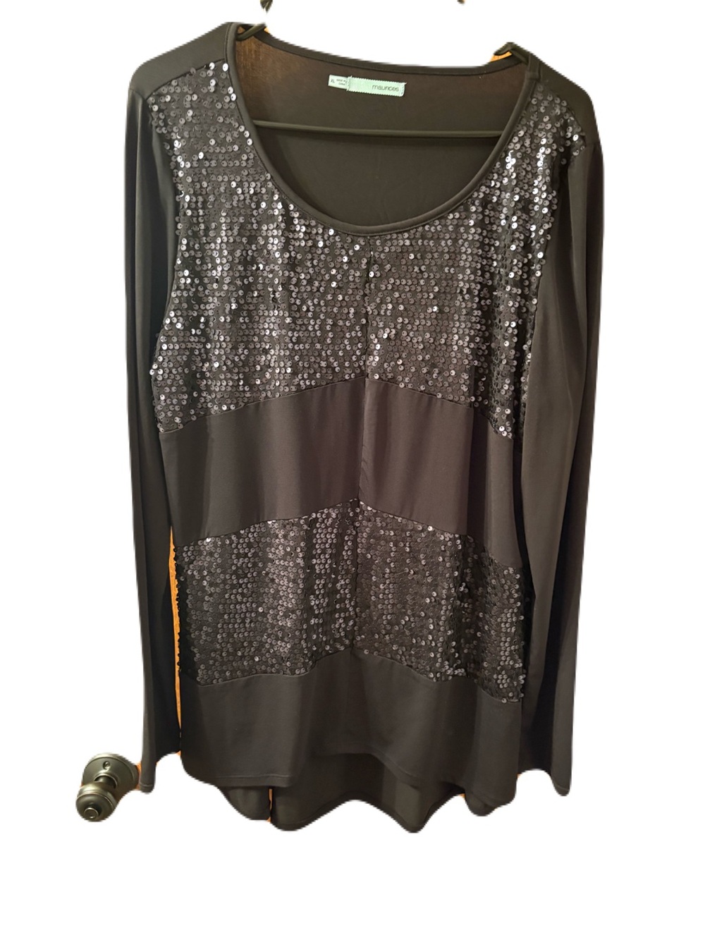 Maurices Black Long-Sleeve Sequin Panel Top NWOT Holiday XL Christmas 🎄